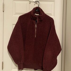 Express Burgundy Half-Zip Sherpa Top